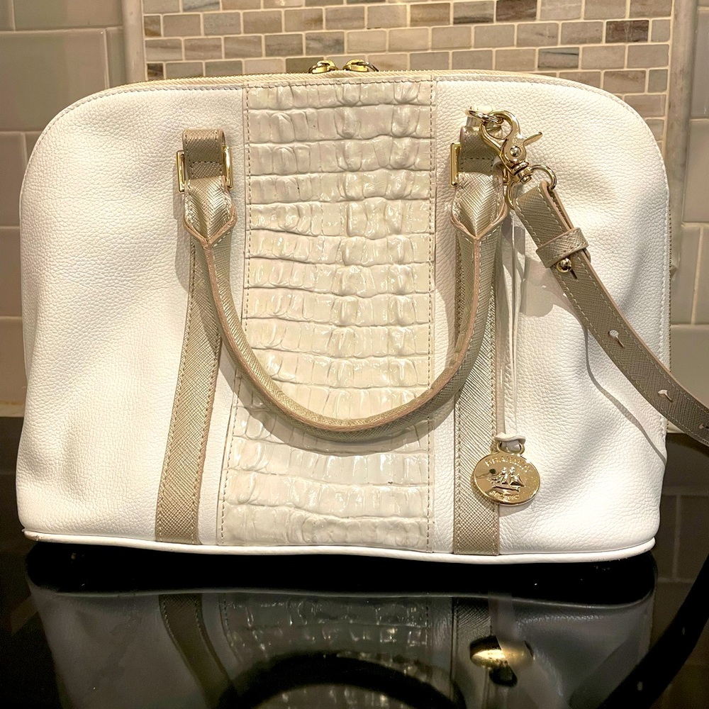 Brahmin White Leather Bag with Optional Shoulder Strap